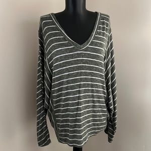 Hummingbird green and white stripe soft long sleeve top Large